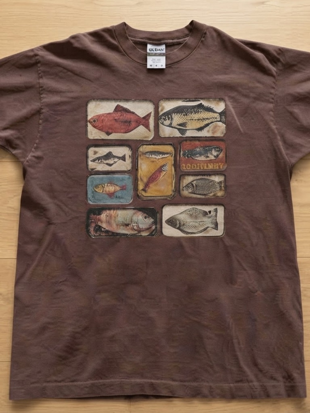 Gildan Dark Chocolate Y2K Fish Box Graphic T-Shirt
